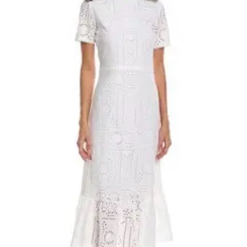 The Kooples White Lace Flower Embroidery Midi Dress